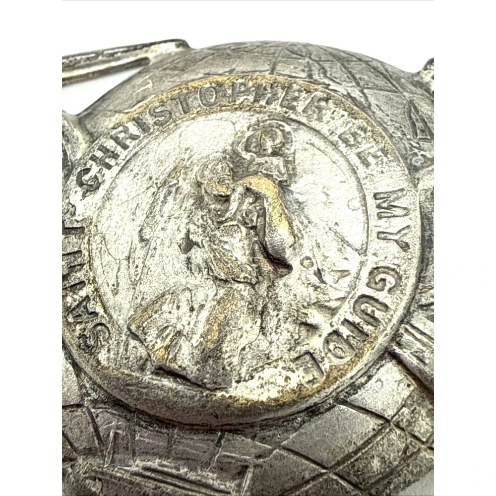 Vintage St. Christopher Medal Car Visor Clip Winged Be My Guide 3